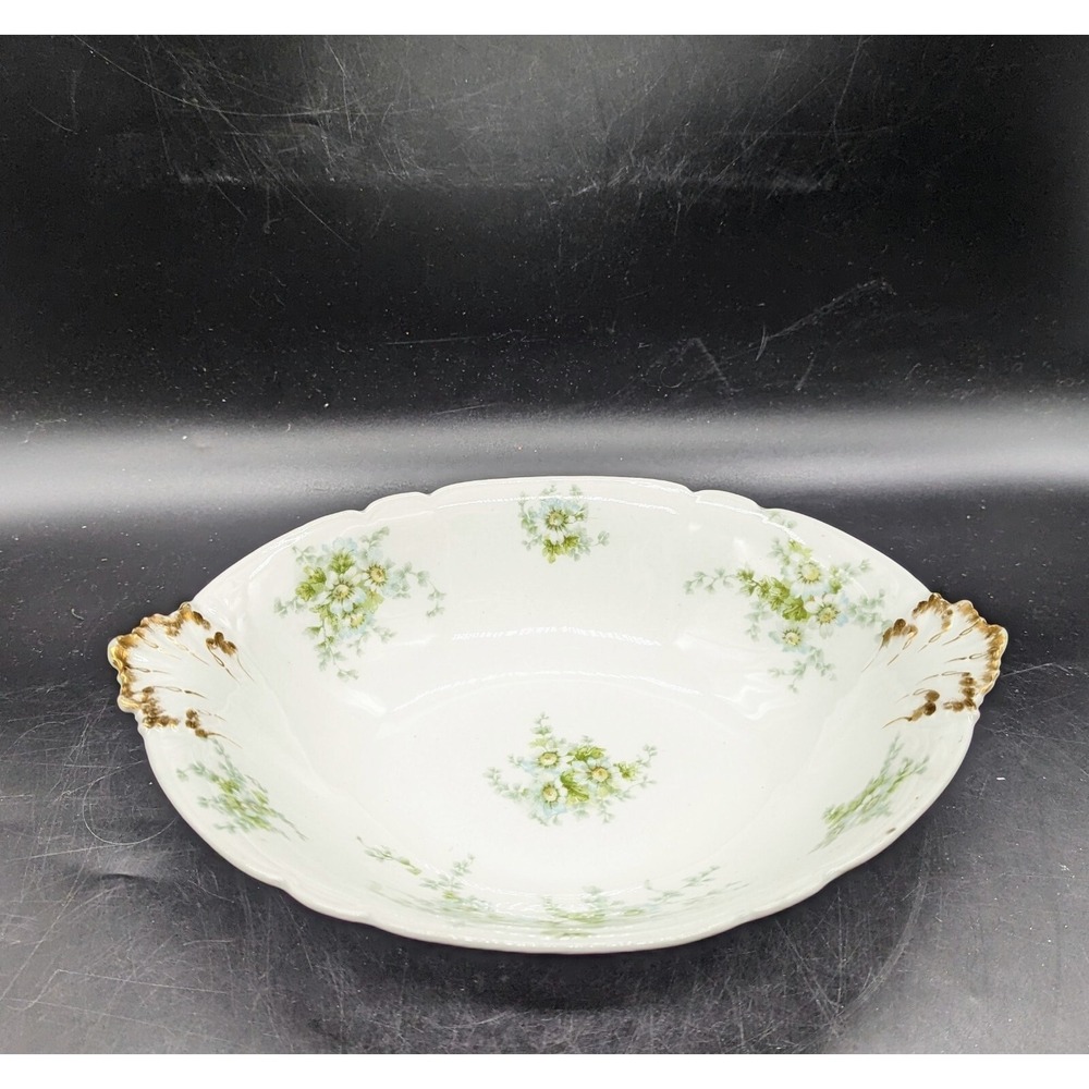 Antique SOA GDA Limoges Porcelain Oval Serving Dish 10" Blue Flower France